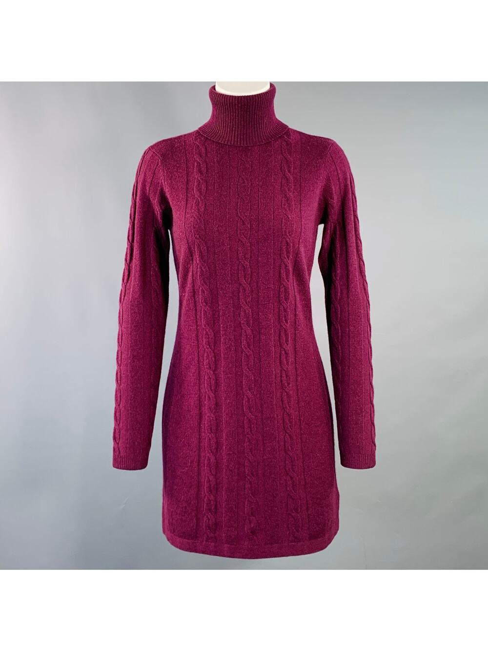 MAGASCHONI Size XS Purple Maroon Cashmere Cable Knit Turtleneck Sweater Dress